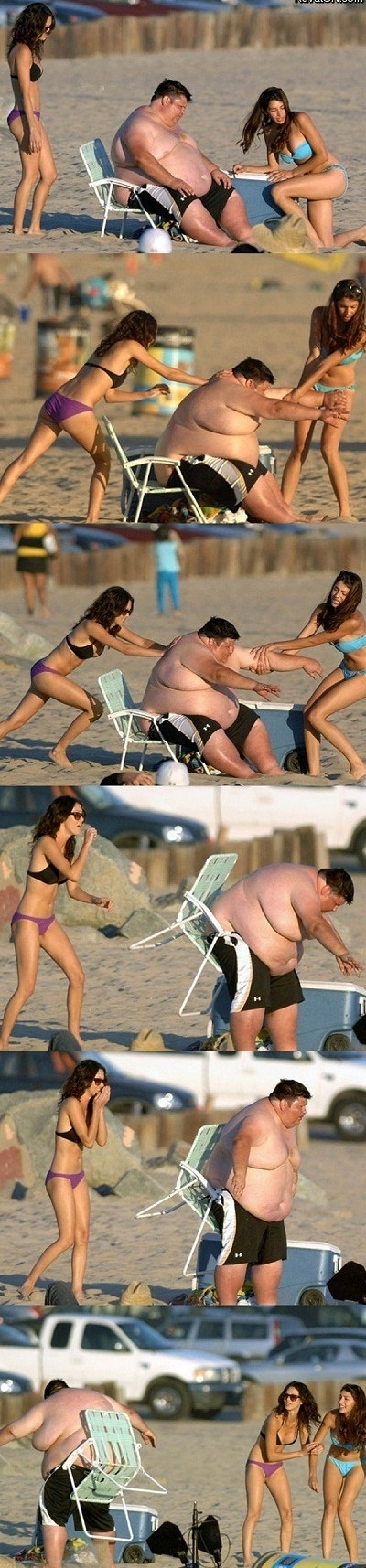Fat guy on beach