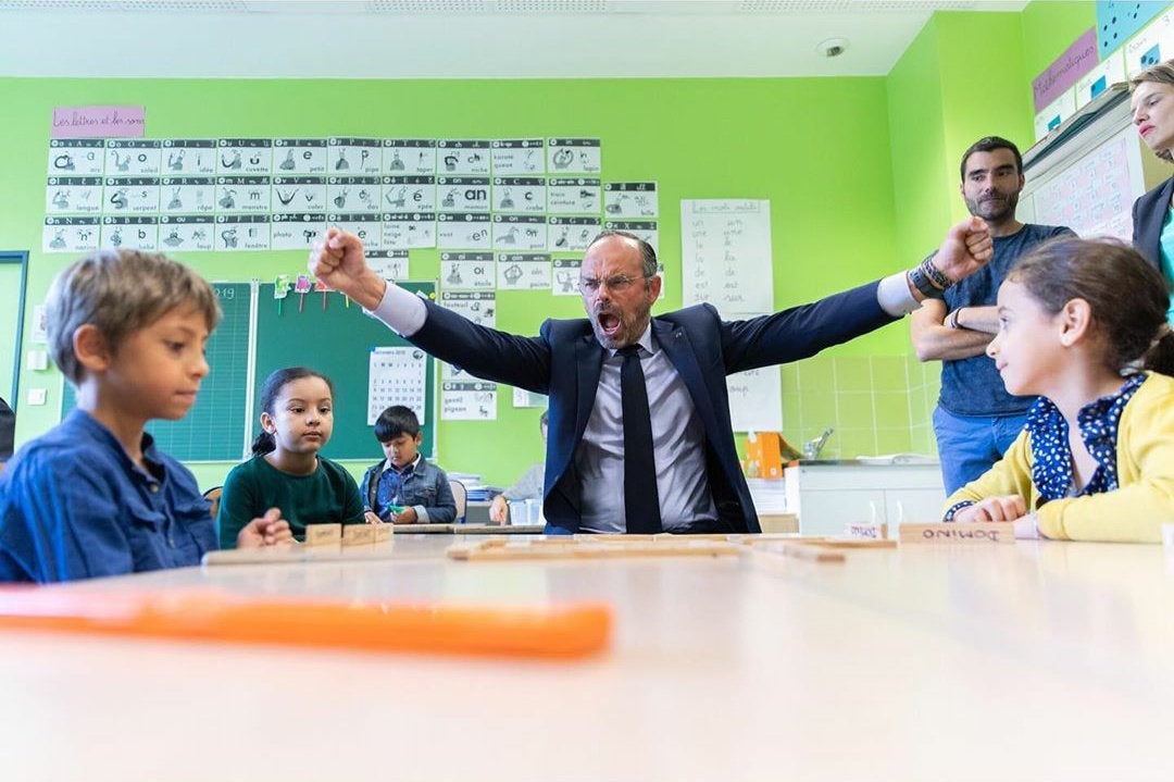 Former French PM destroys kids at dominos