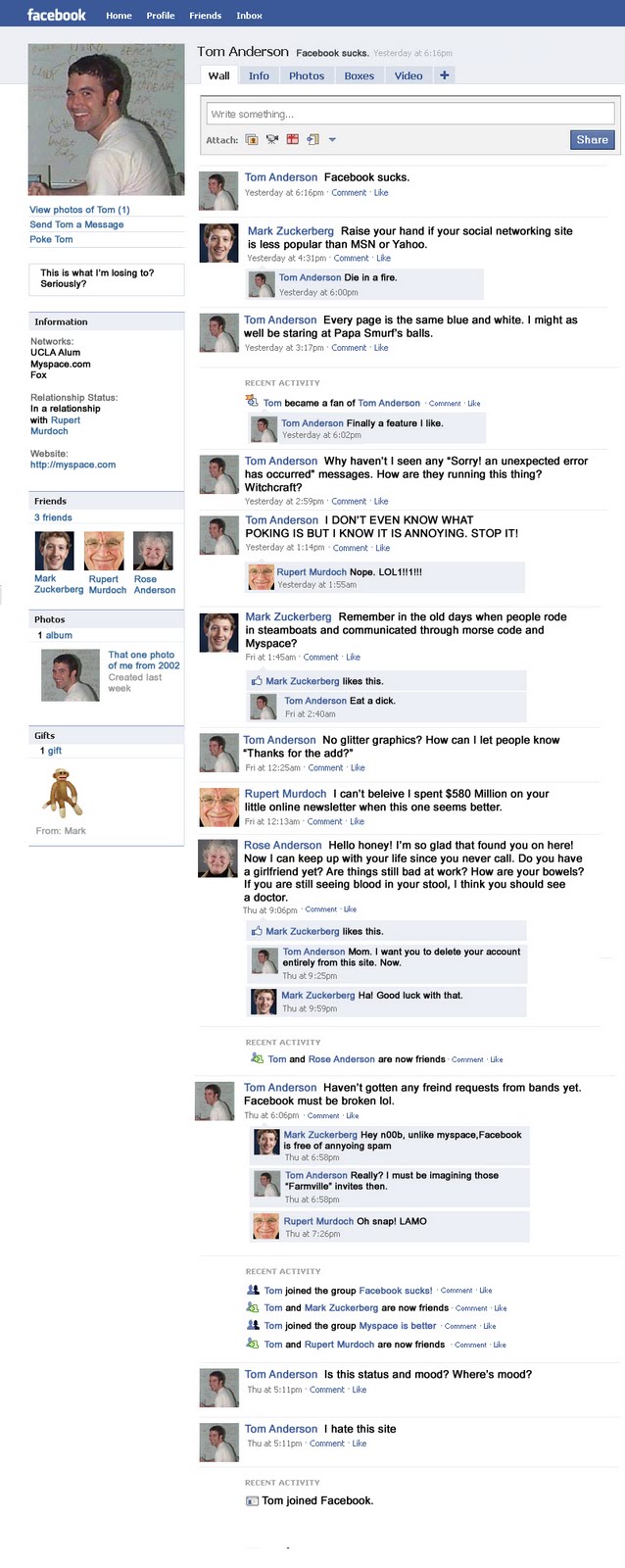 Myspace creator on Facebook