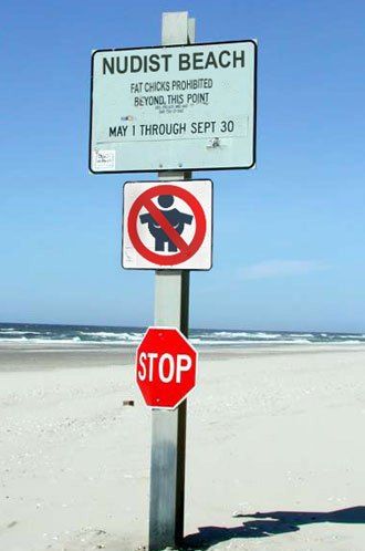 Nudist beach sign